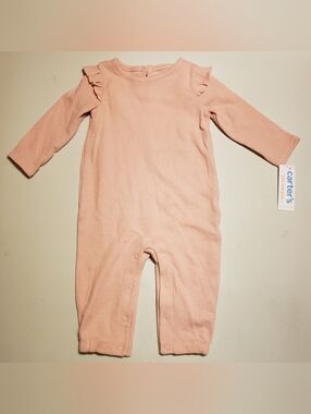Carter's Light Blush Pink Ruffle-Shoulder Long-Sleeve One-Piece